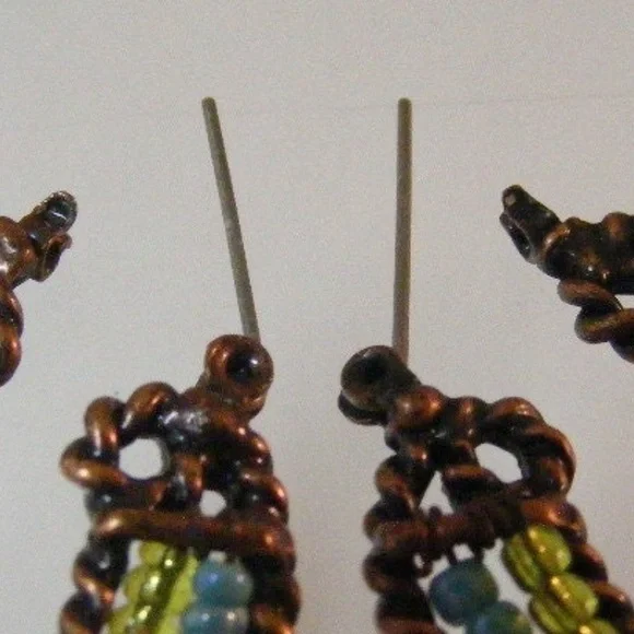 Vintage Southwest Turquoise Bead Hoops Dangle Earrings Chandelier Boho Earrings - Picture 7 of 9